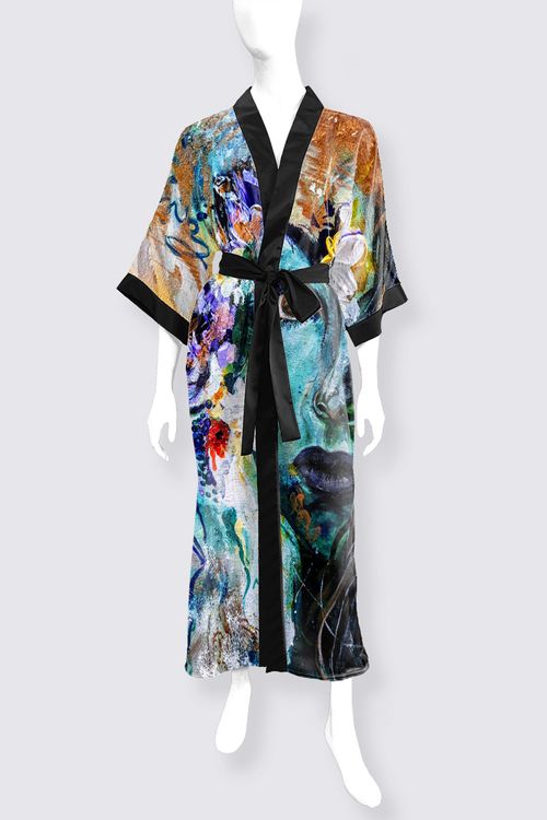 Wild woman rising Phoenix Long Satin Kimono